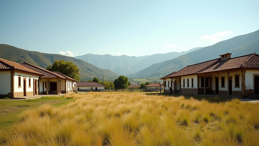 Paisaje histórico de San José de la Esquina con arquitectura rural de época