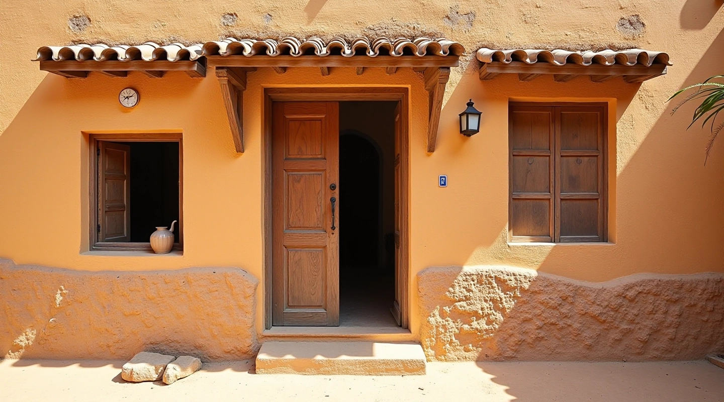 Fachada histórica de pulpería rural con arquitectura de época